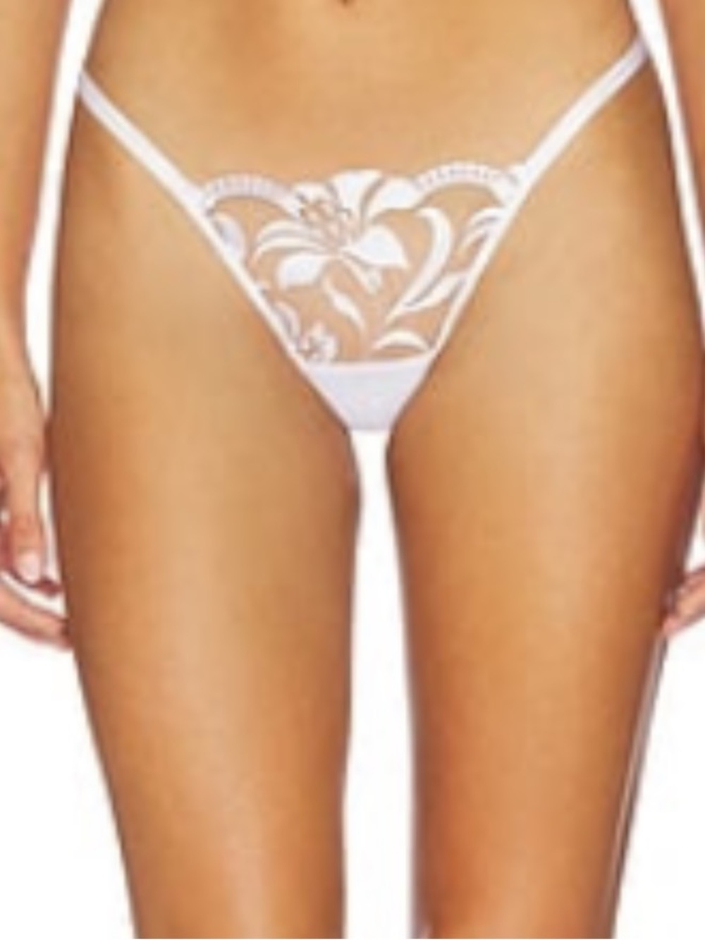 Sheer Floral Lace Thong Panty - White
